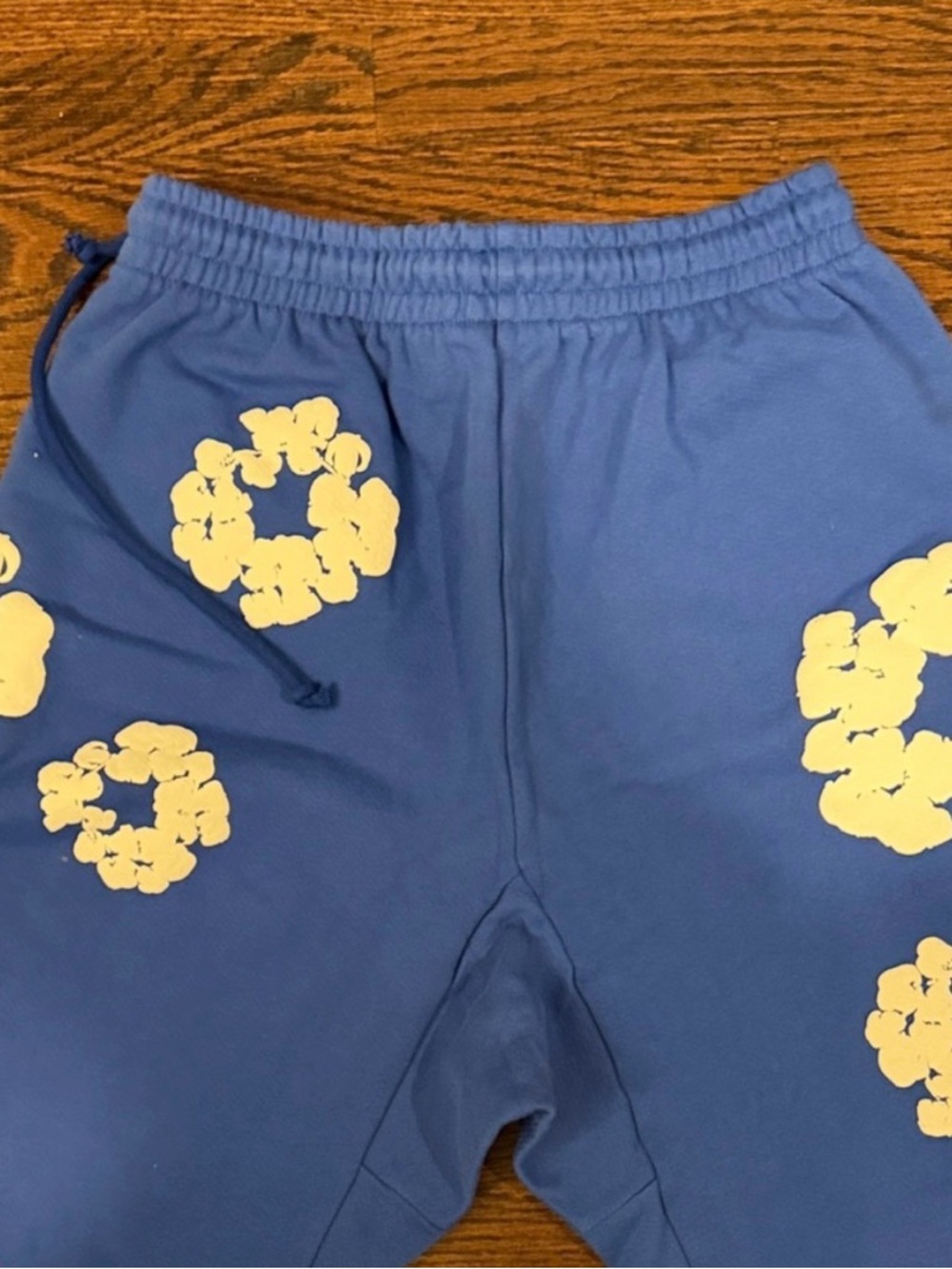 Blue Mens Sweatpants with White Floral Prints